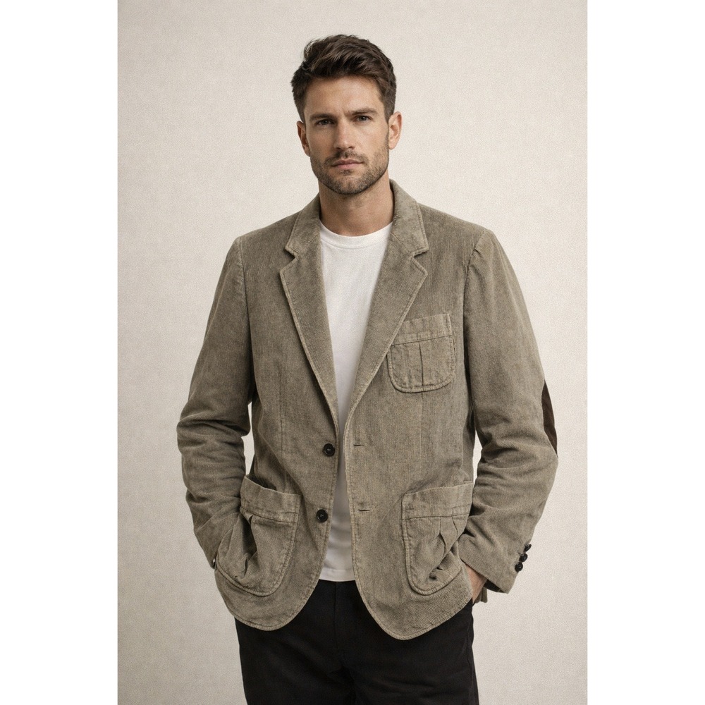 Vintage Brad Whitney Corduroy Blazer Mens 40L Tan Elbow Patches Retro Sport Coat